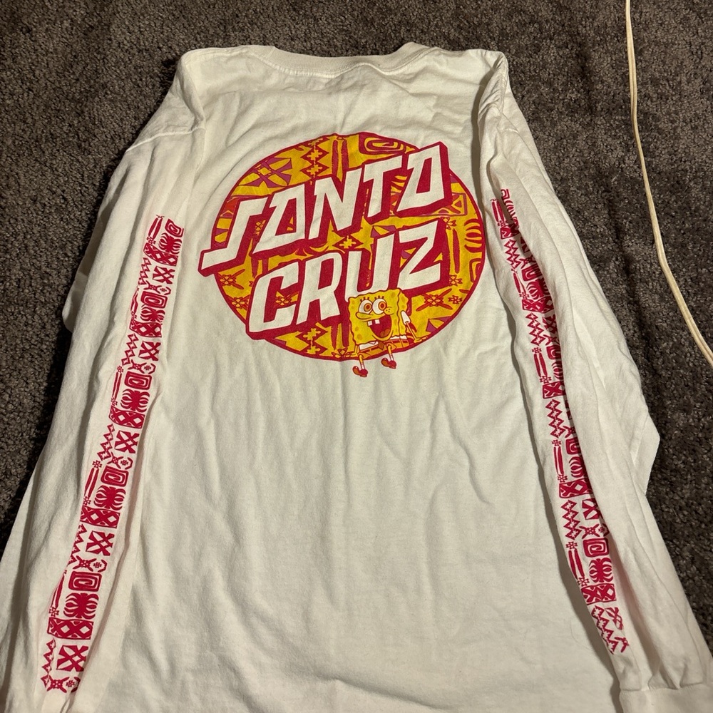 Santa Cruz Skateboards White and Red Long Sleeve Tee